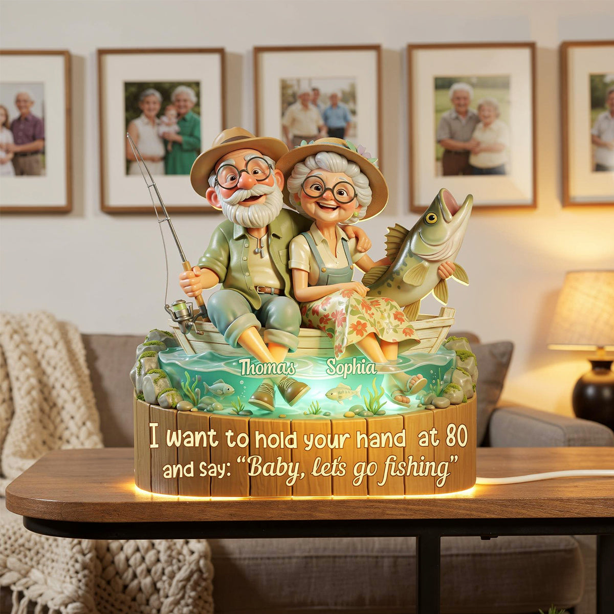 Baby Let's Go Fishing Old Couple - Personalized Light Box - Sentimental Gift for him, for her
