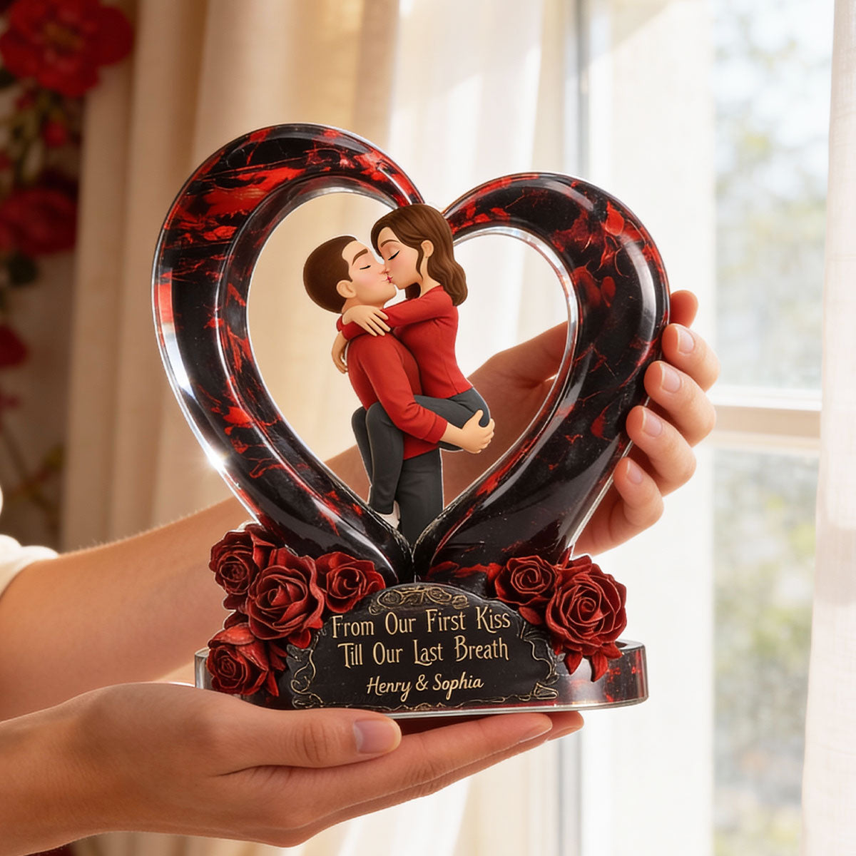 Couple Dark Romantic Heart Rose - Personalized Acrylic Block Plaque - Anniversary, Valentine's Day Gift, Gift For Him, Gift For Her
