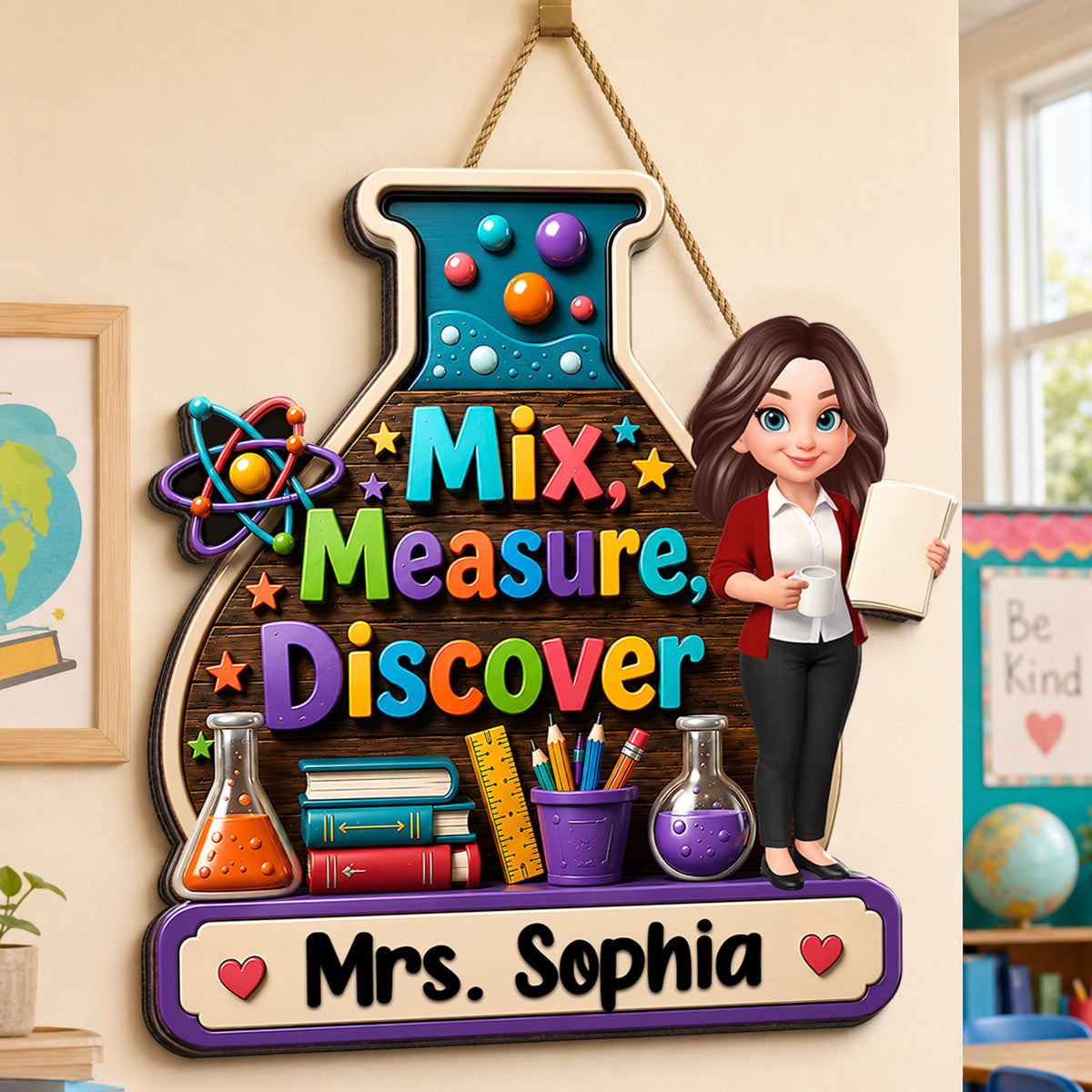 Mix Measure Discover Classroom - Personalized Wood Sign - Back To School Gift For Teacher, Classroom Decor
