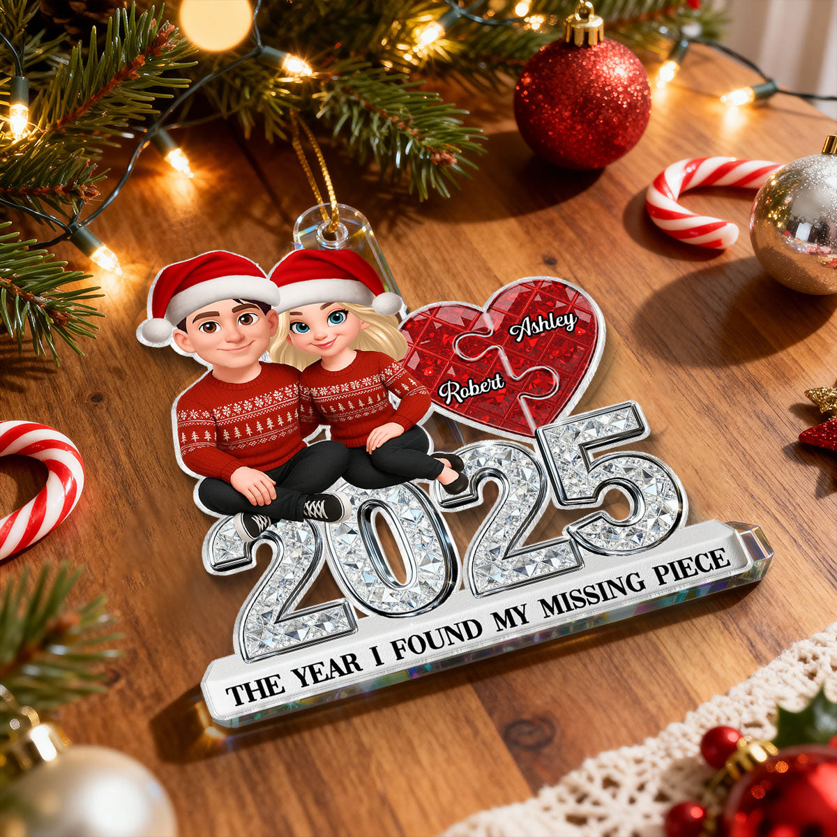 3D Effect Shining Effect Beautiful Couple The Year I Found My Missing Piece - Personalized Acrylic Ornament