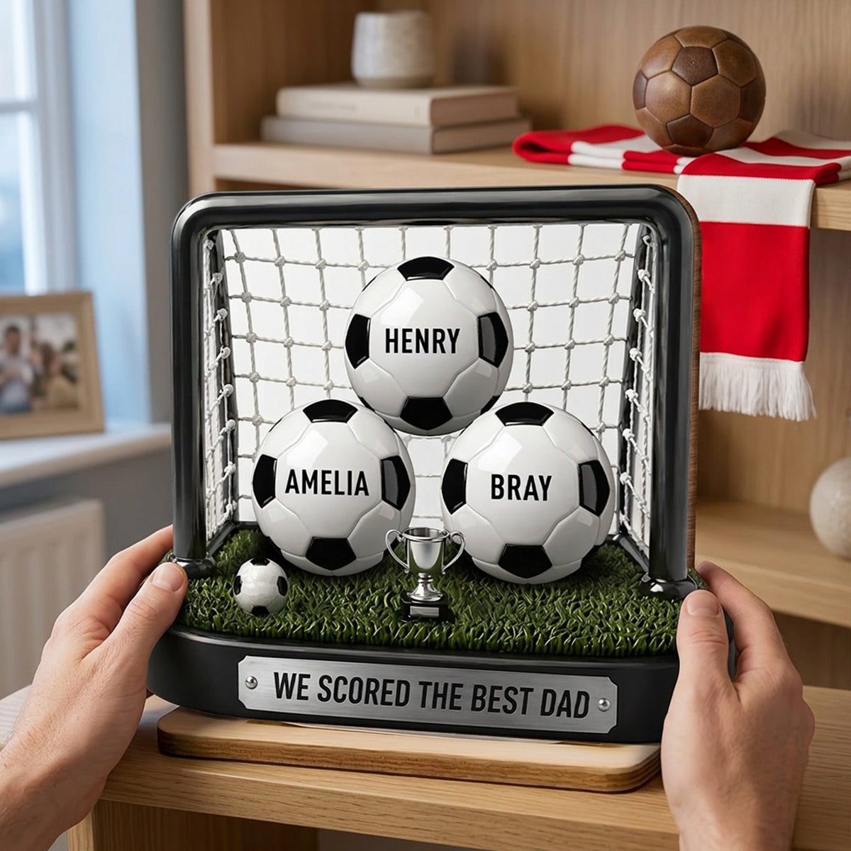 We Scored The Best Dad Soccer Goal - Personalized 2-Layered Wooden Plaque - Heartfelt Gift For Soccer Dad, Gift For Husband