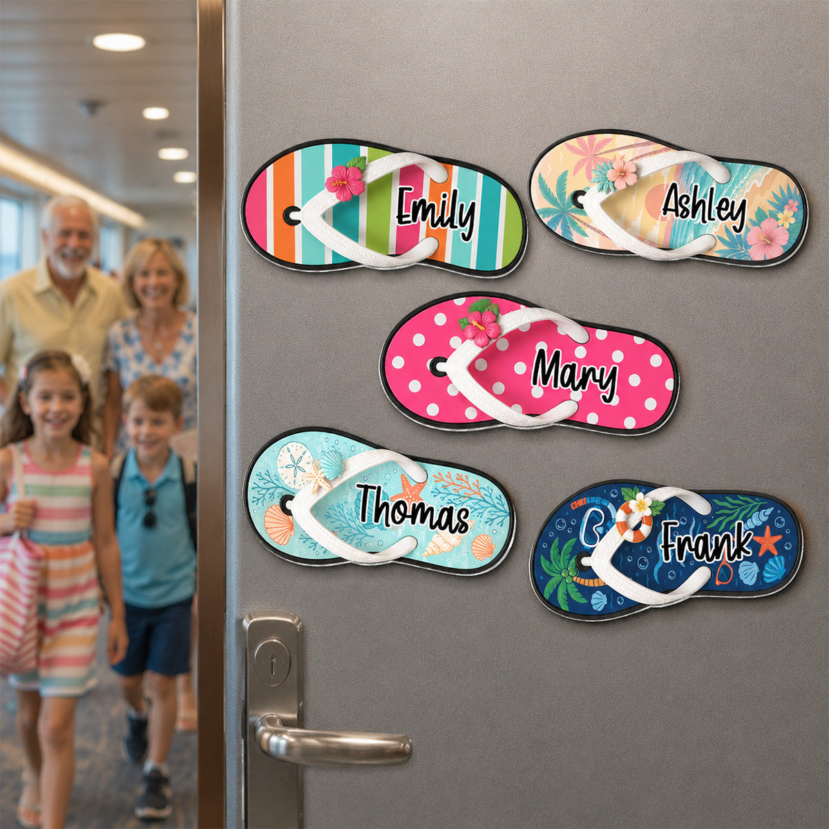 Family Cruise Flip Flop Custom Name 2D Flat - Personalized Cruise Cabin Door Magnet - Family Cruise Trip Decoration
