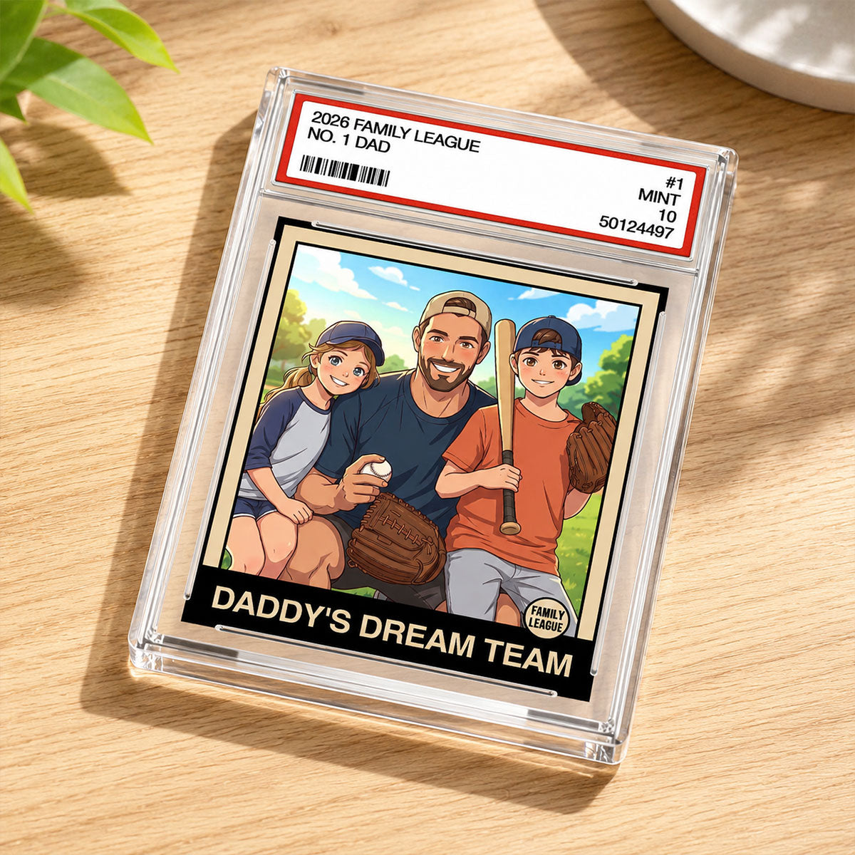 Cartoon Style Baseball Daddy's Dream Team Trading Card - Personalized Acrylic Block Plaque -  Gift For Baseball Dad, Husband