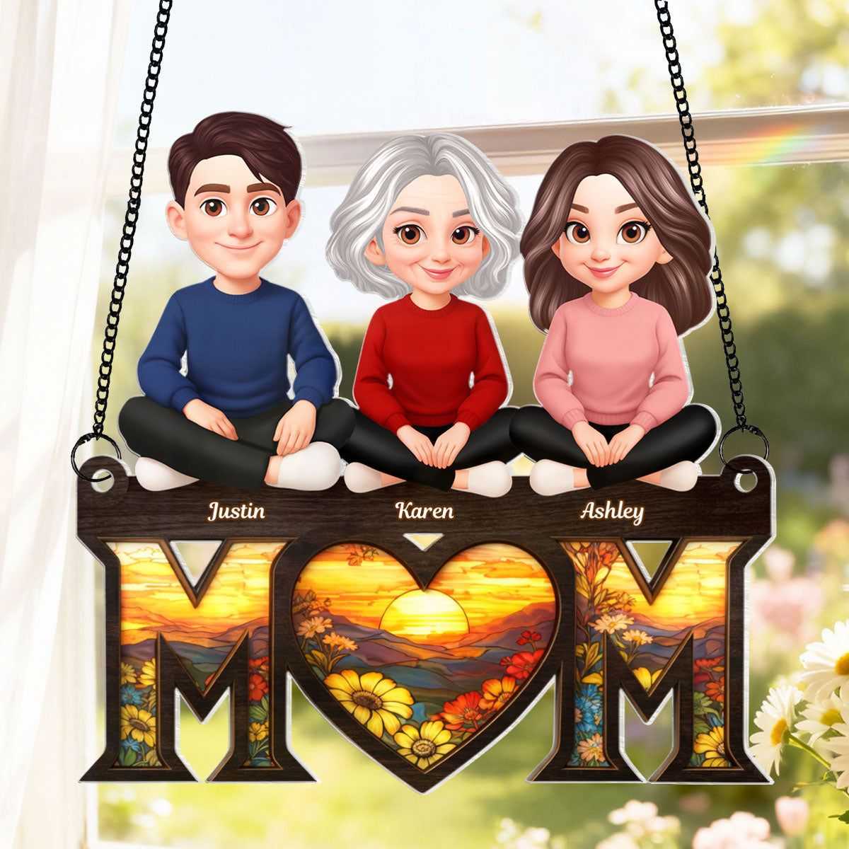 Mom's Heart Is The Warmest Place - Personalized Suncatcher Ornament - Gift For Mom, Grandma