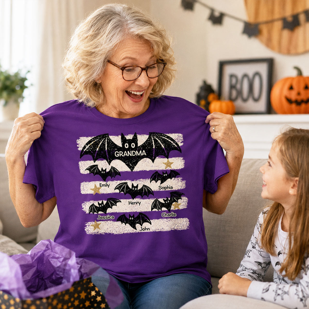 Spooky Grandma Bats - Personalized Shirt - Halloween Gift For Grandma, Mom