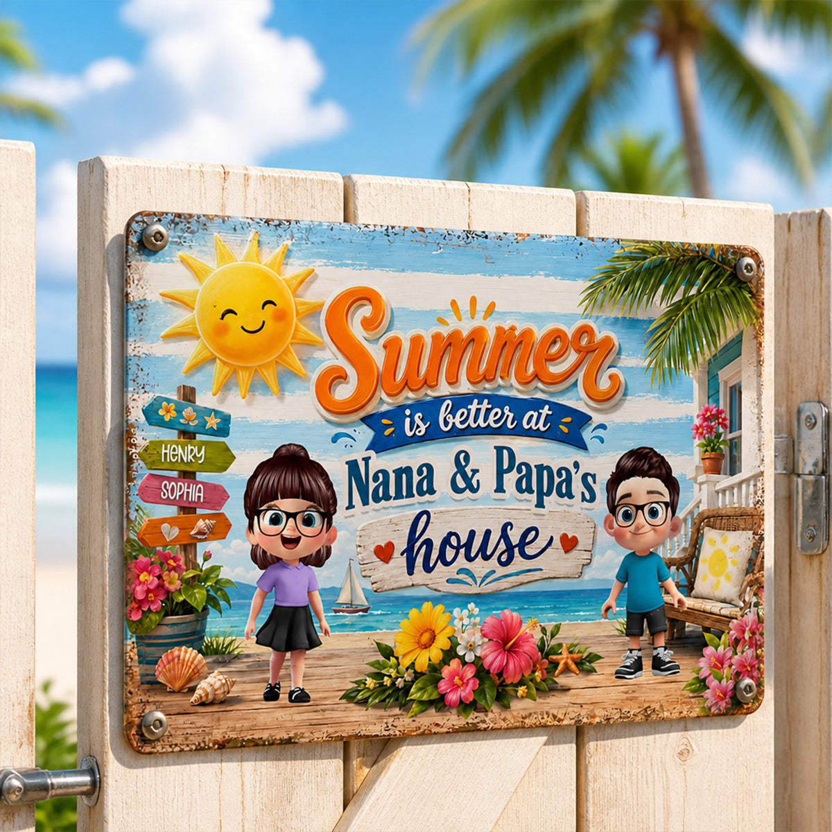 Summer is Better at Grandpa Grandma's House - Personalized Metal Sign - Summer Decor for Grandparents