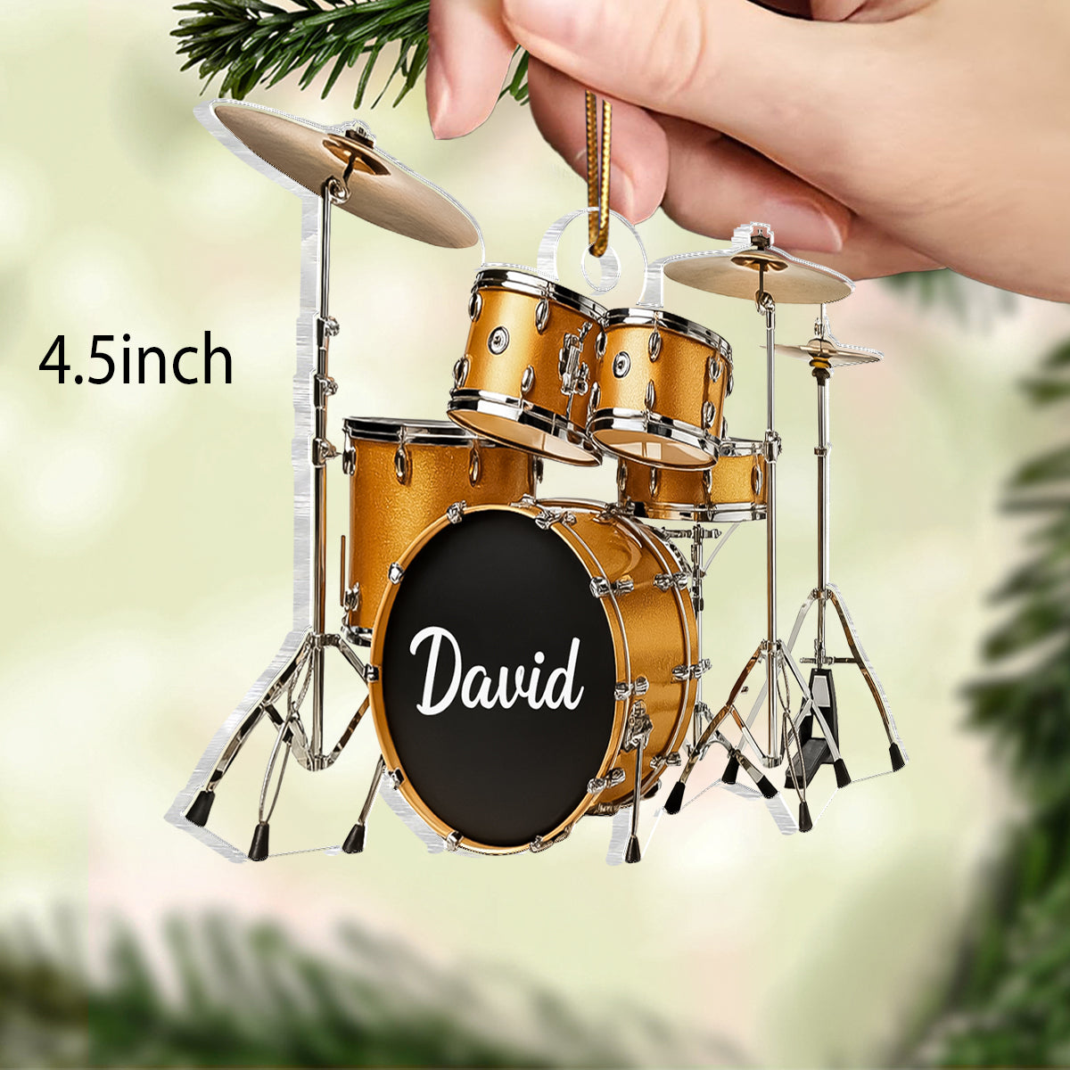 Custom Name Gold Drum Set - Personalized Acrylic Ornament -  Thoughtful Drummer Christmas Gift, Musician Christmas Tree Hanging Decor
