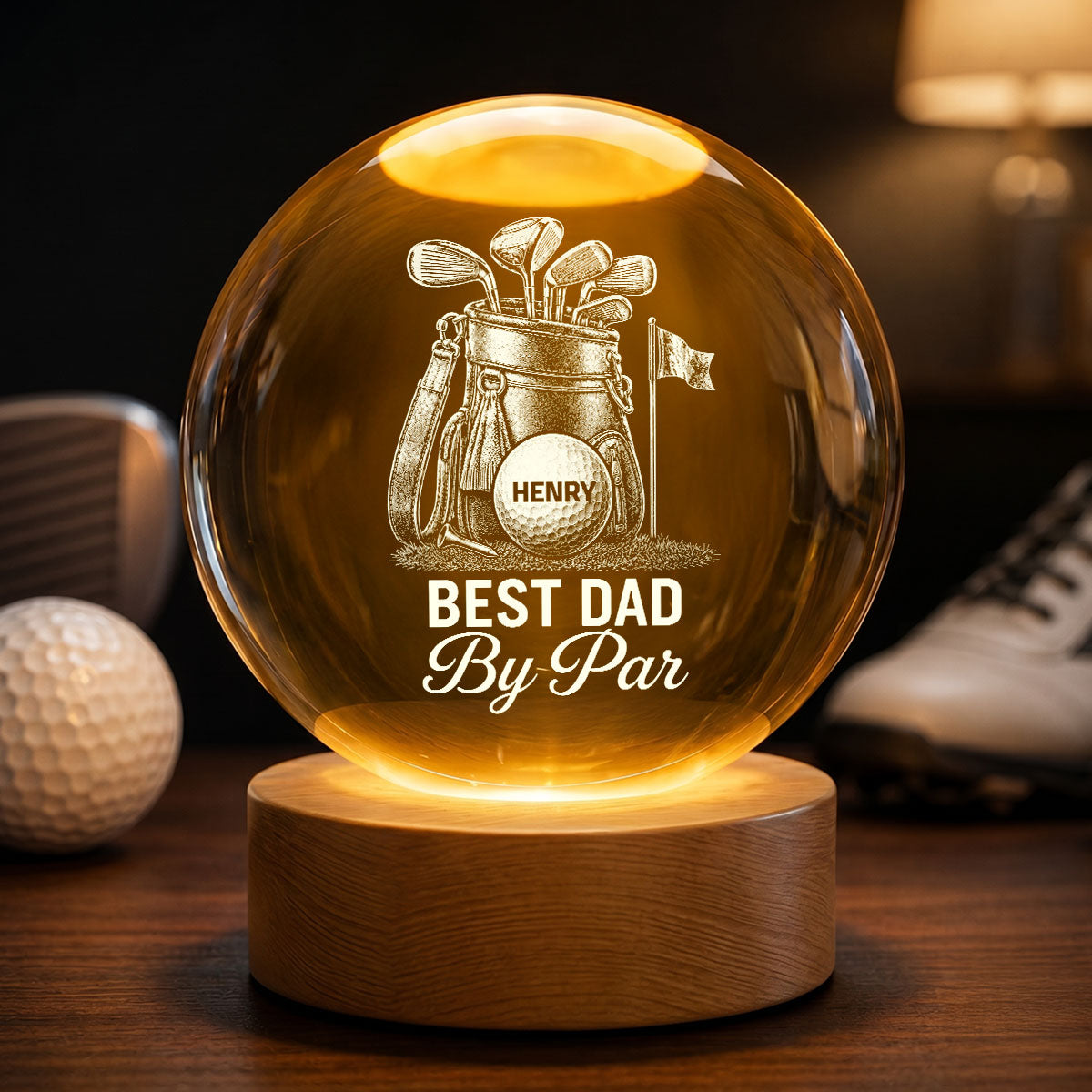 Best Dad By Par Golf Dad - Personalized Crystal Ball LED Night Light -  Gift For Dad, Golf Lover
