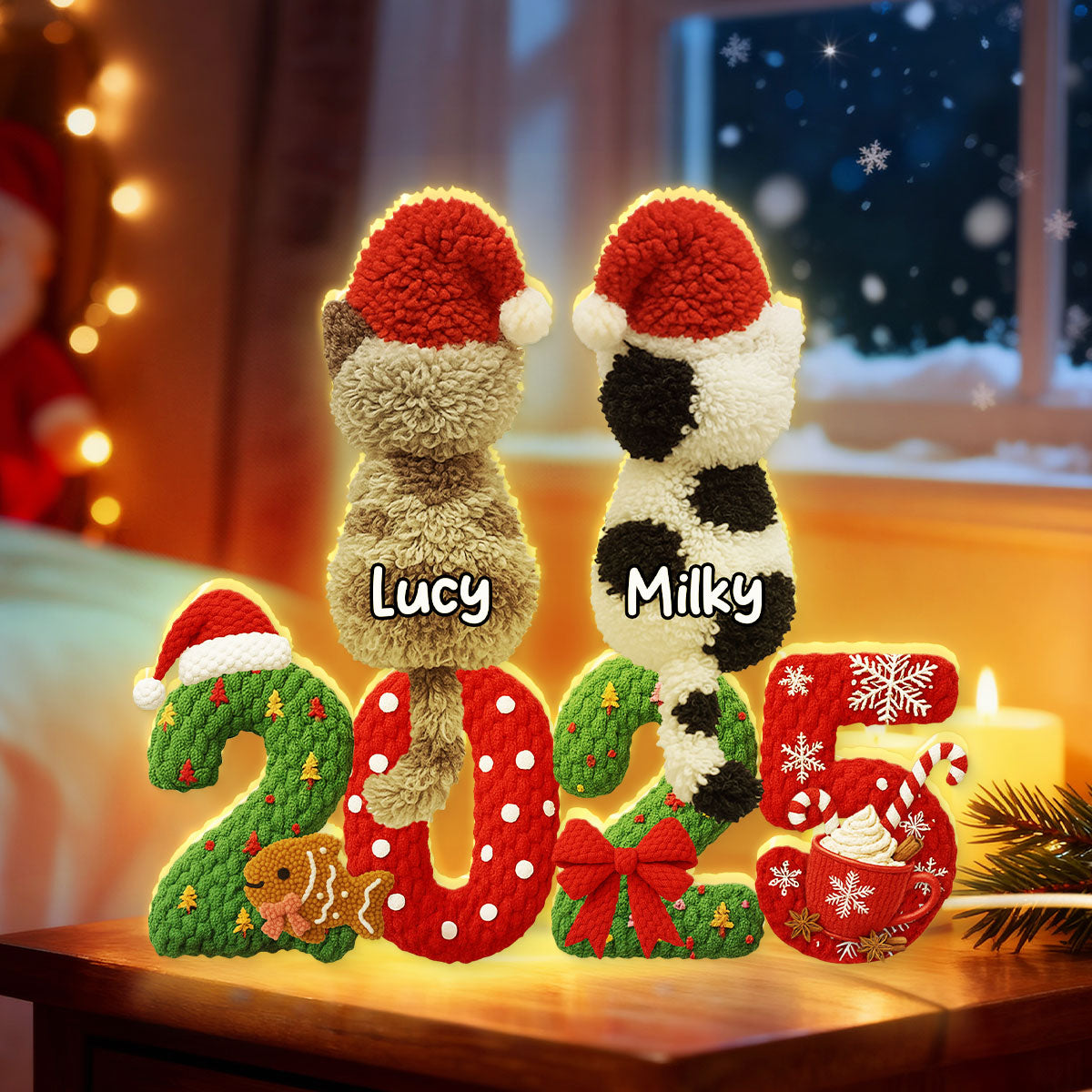 2025 Cat Lovers Latch Hook Yarn Faux - Personalized Light Box - Christmas Gift for Cat Moms, Cat Dads