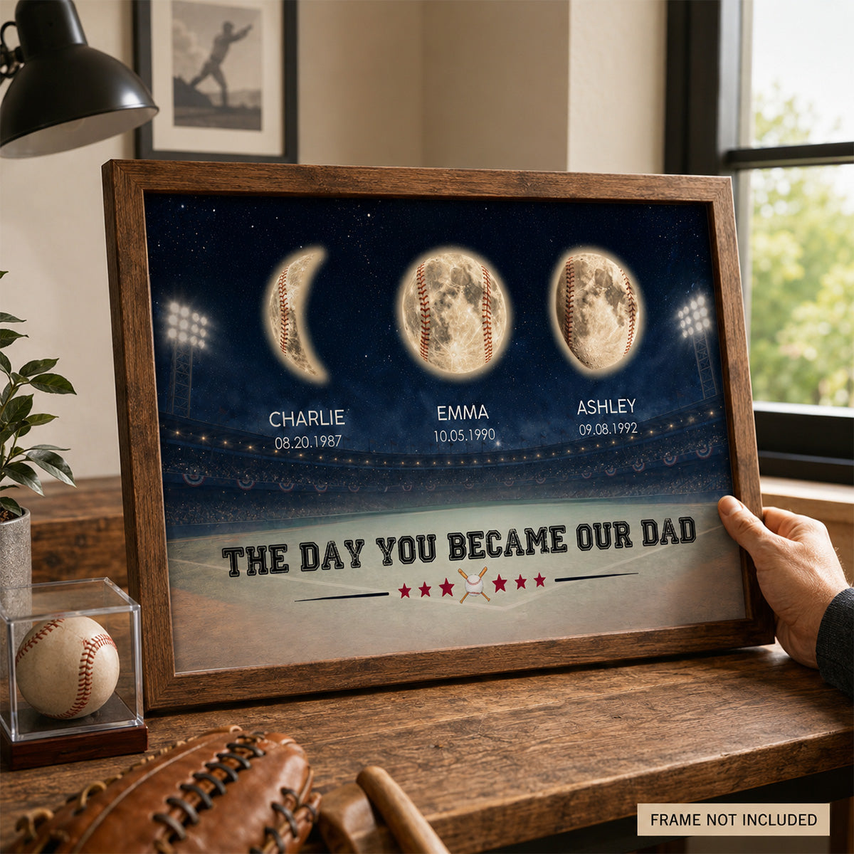 Baseball Dad Moon Phase - Personalized Poster - Father's Day gift for Dad