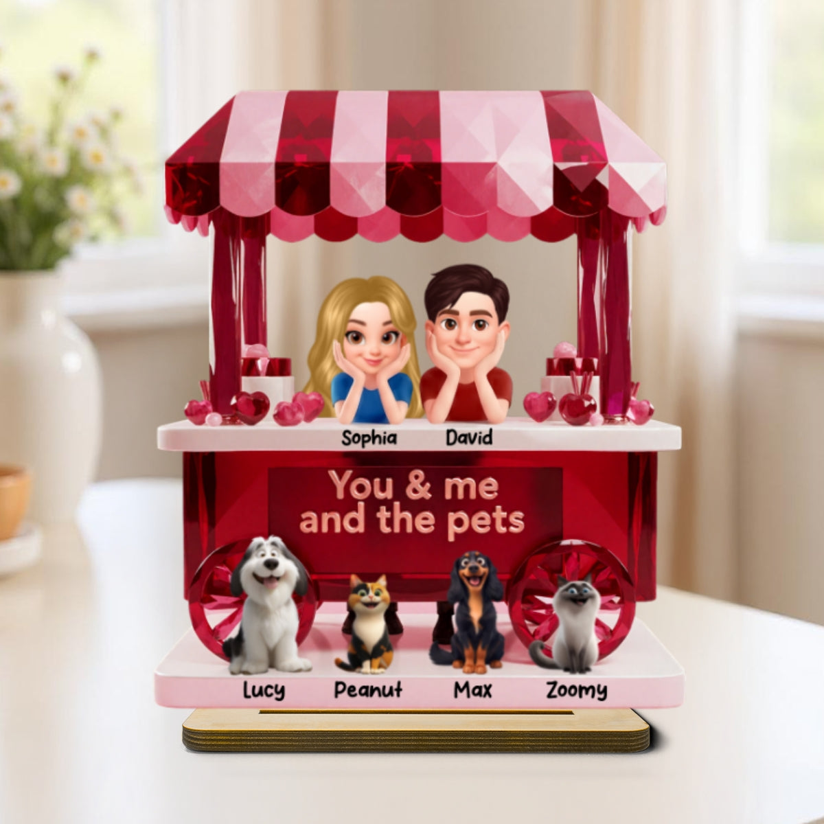 Together With Our Pets - Personalized 2-Layered Wooden Plaque - Valentine's Gift For Him, For Her, For Couple