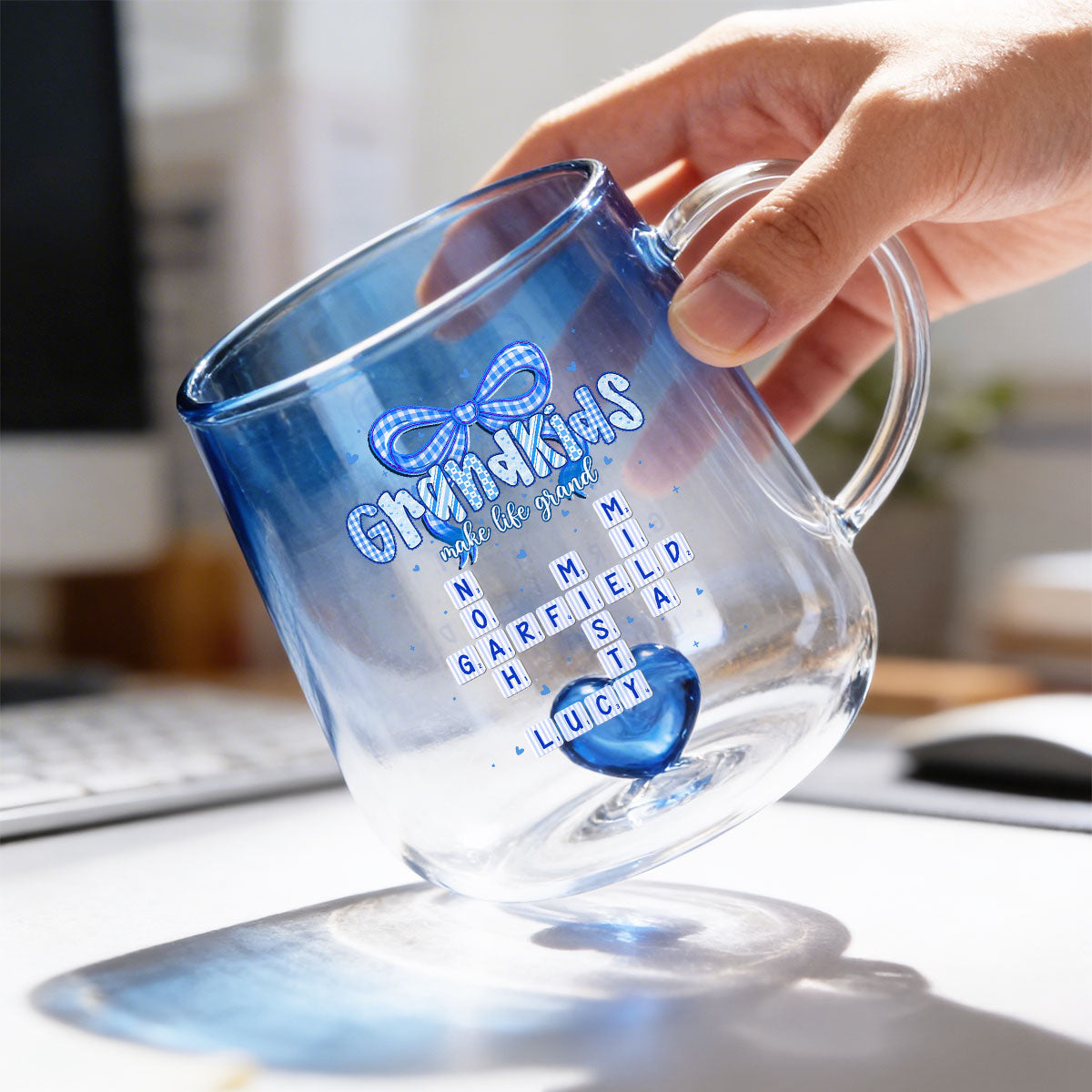 Grandkids Make Life Grand Crossword Puzzle Art - Personalized Glass Mug - Mother's Day Gift for Mom, Grandma