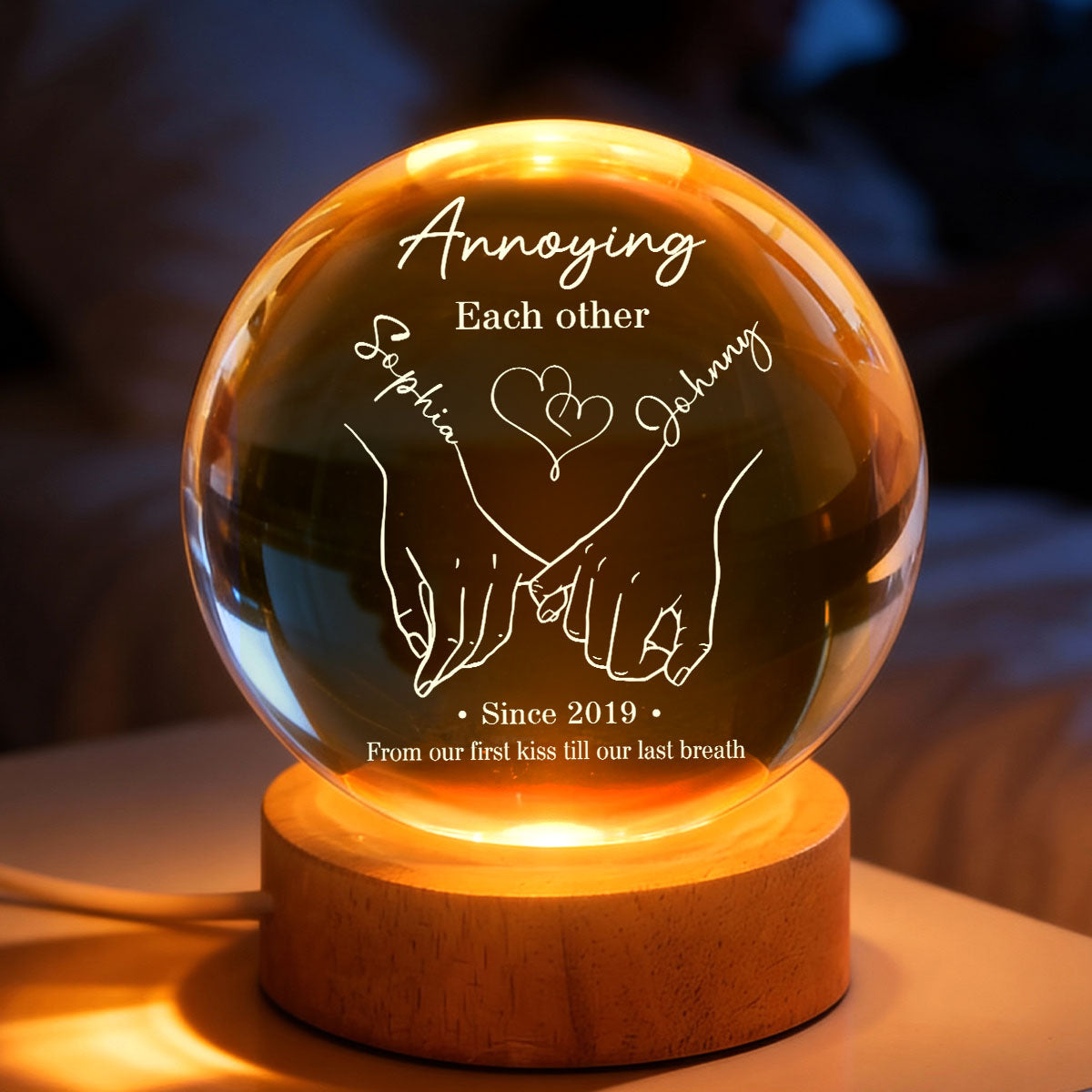 Annoying Each Other and Still Going Strong - Personalized Crystal Ball LED Night Light - Sentimental Valentine's Day Gift for Her, for Him