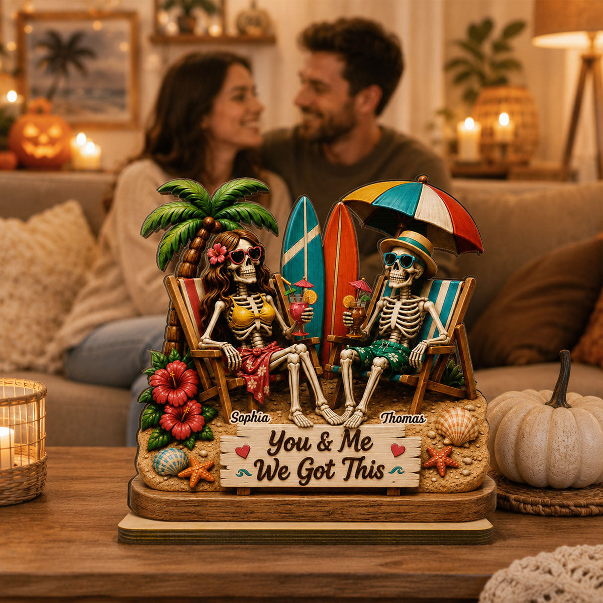 Perfect Summerween Couple Decoration - Personalized Wooden Plaque - Gift For Couple, Him, Her
