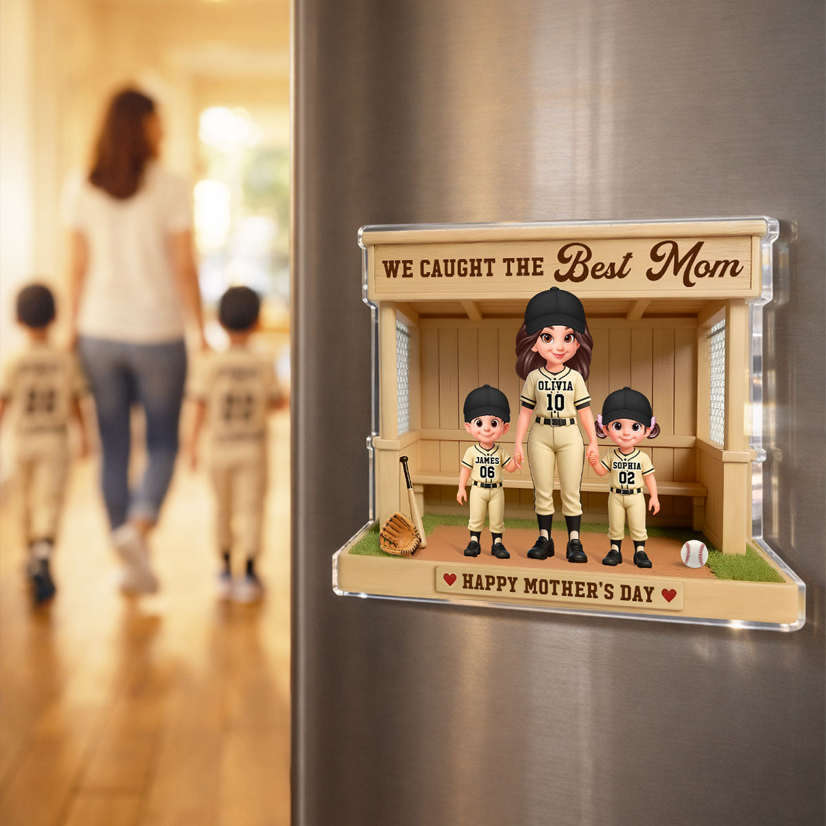 We Caught The Best Mom Baseball Softball Dugout - Personalized Acrylic Fridge Magnet - Mother's Day Gift For Baseball Mom