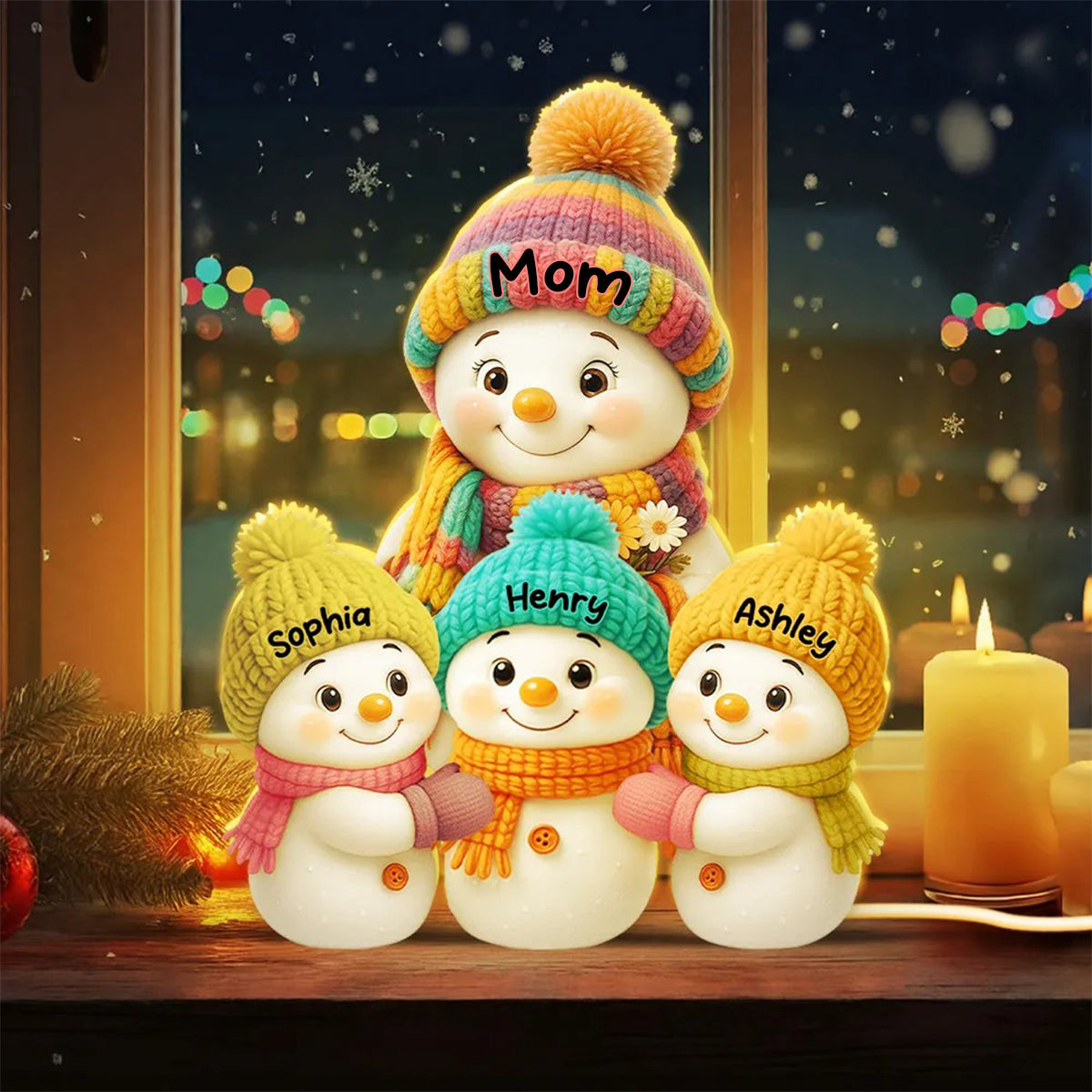 Snowman Mom, Dad, Parents and Kids Personalized Light Box - Holiday Family Keepsake