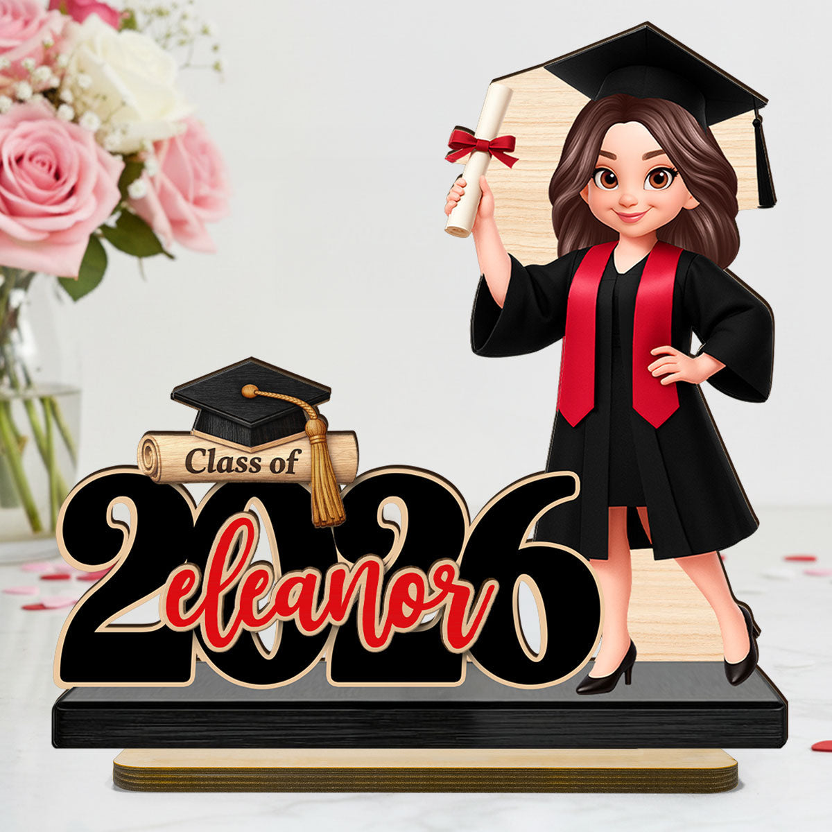 Class Of 2026 2027 Senior With Name 2D Flat - Personalized 2-Layered Wooden Plaque - Graduation Gift For Graduates, Daughter, Son