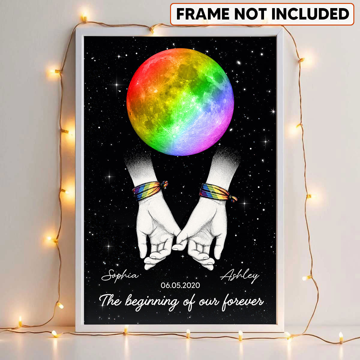 LGBT+ Couple Custom Anniversary Date Moon Phase - Personalized Poster - Gift For Couple, Happy Pride Month