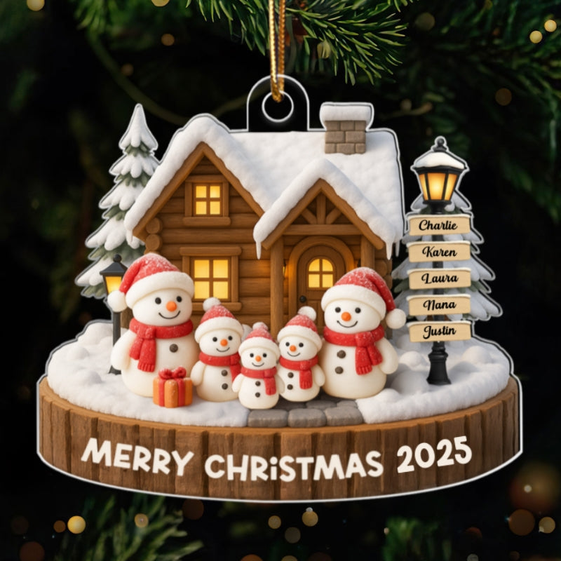 Snowman Family Sign Post Custom Name - Personalized Acrylic Ornament - Christmas Gift for Family