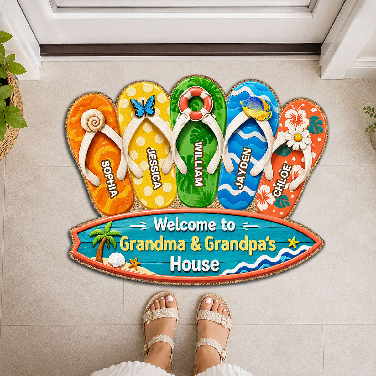 Hello Summer Vibe Welcome To Grandma Grandpa House - Personalized Doormat - Grandparents House Summer Decoration