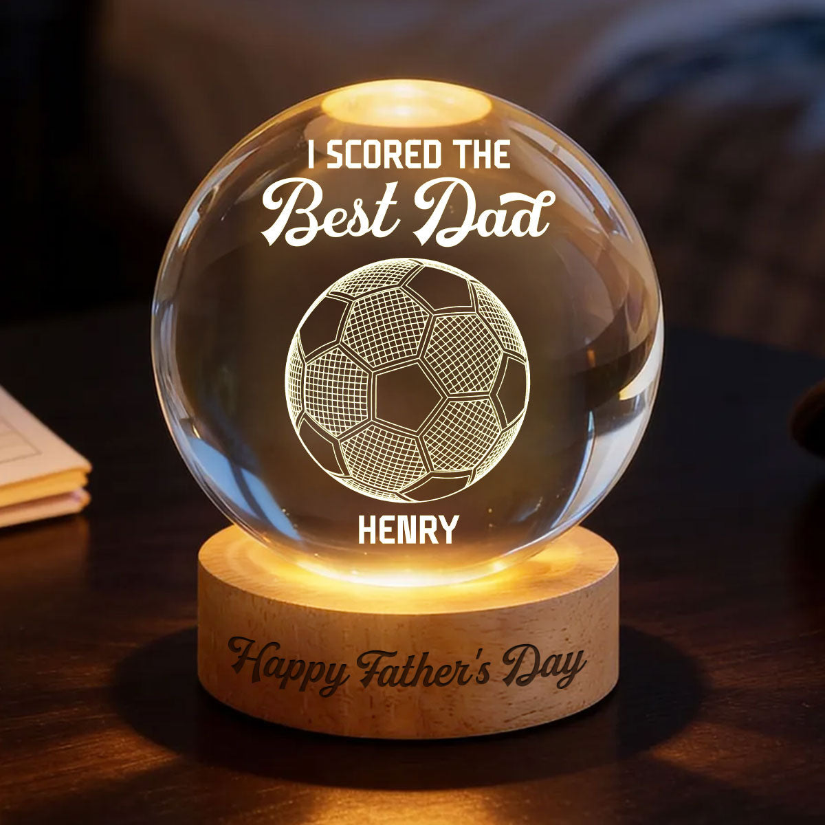 Soccer We Scored The Best Dad Illusion - Personalized Crystal Ball LED Night Light -  Gift For Dad