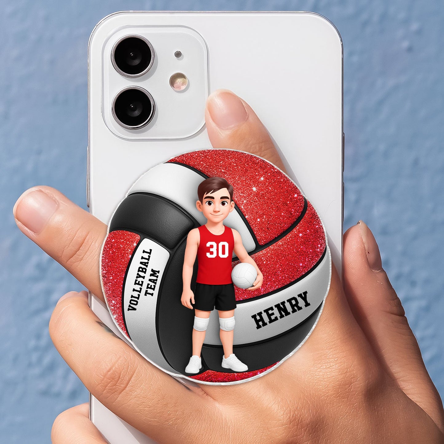 Volleyball Boy & Girl 3D Effect - Personalized Acrylic Magnetic Phone Grip - Gift for Teen Girl, Teen Boy, Girlfriend