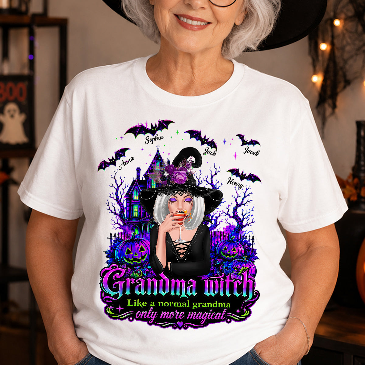 Grandma Witch More Magical - Personalized Shirt - Halloween Spooky Scene, Gift for Grandma