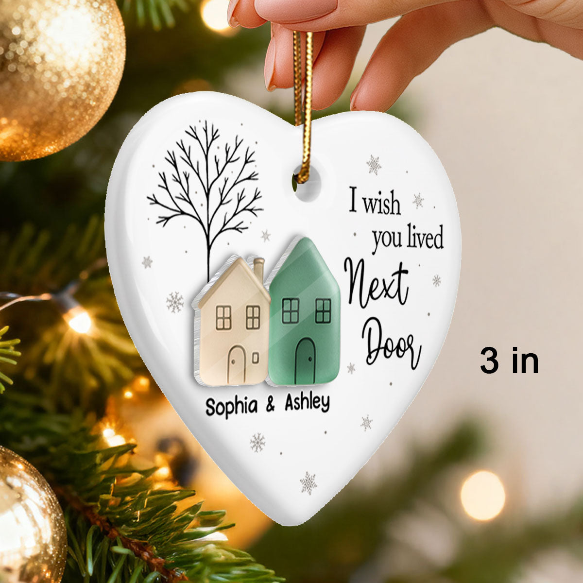 I Wish You Lived Next Door 3D Effect Sea Glass - Personalized Ceramic Ornament With Acrylic - Christmas Gift for Best Friends