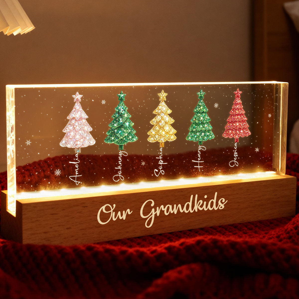 My Grandkids 3D Crystal Effect Christmas Tree - Personalized Acrylic Block Plaque LED Night Light - Christmas Gift for Grandma