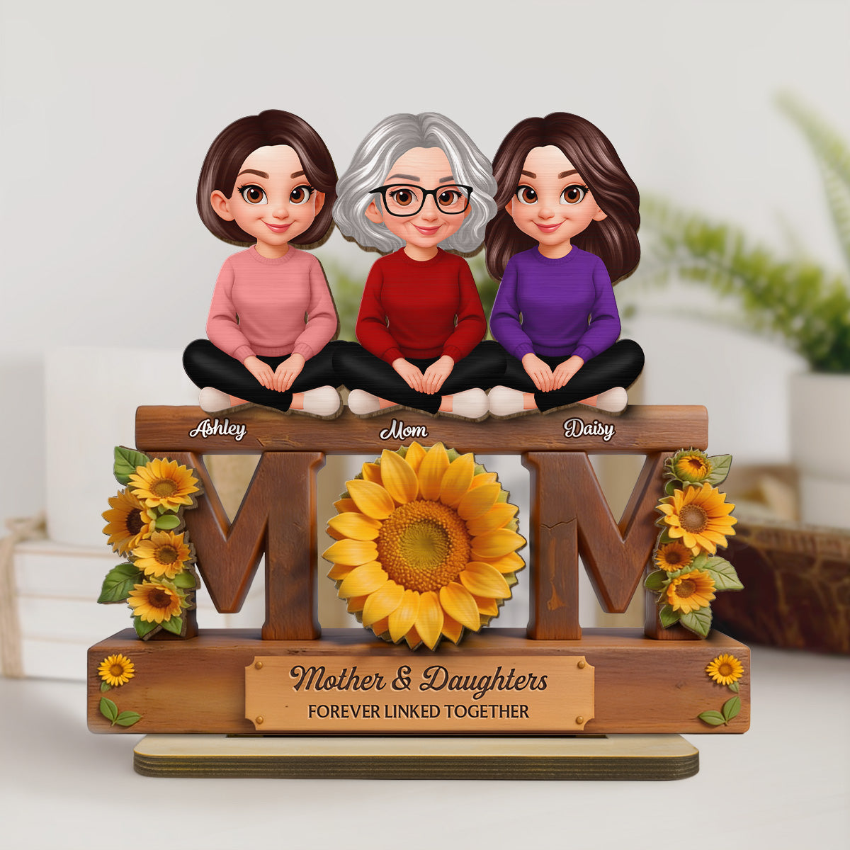 Beautiful Sunflower You Are My Sunshine MOM And Daughters Sons - Personalized 2-Layered Wooden Plaque - Gift For Mom