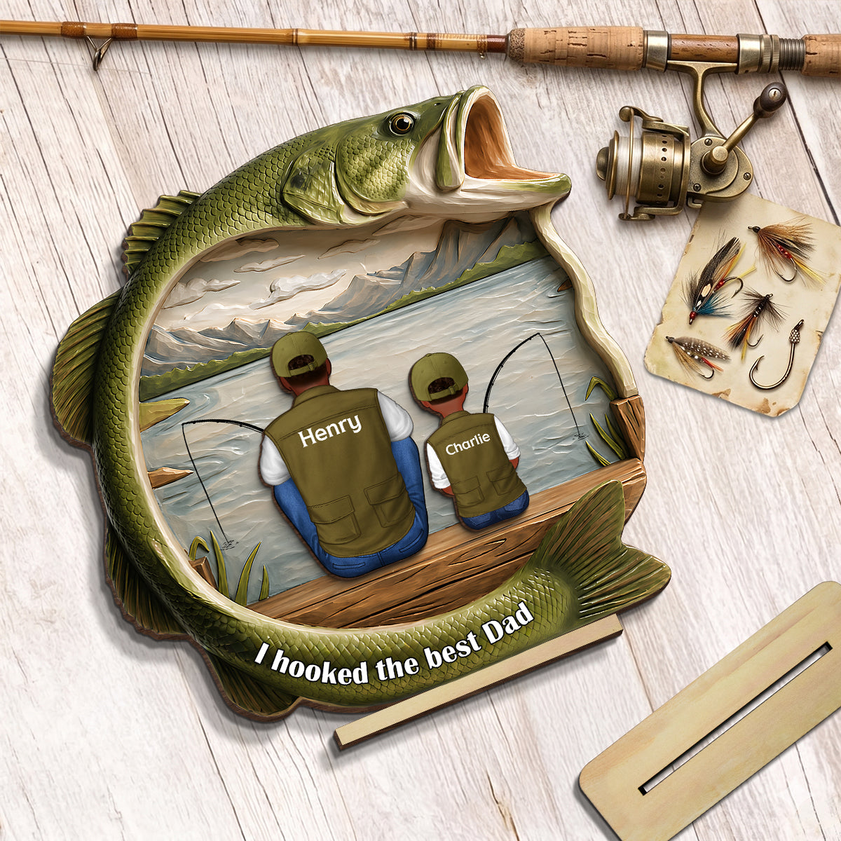 Best Catch Ever Dad Fishing - Personalized 2-Layered Wooden Plaque - Heartfelt Gift For Fishing Dad, Gift For Husband