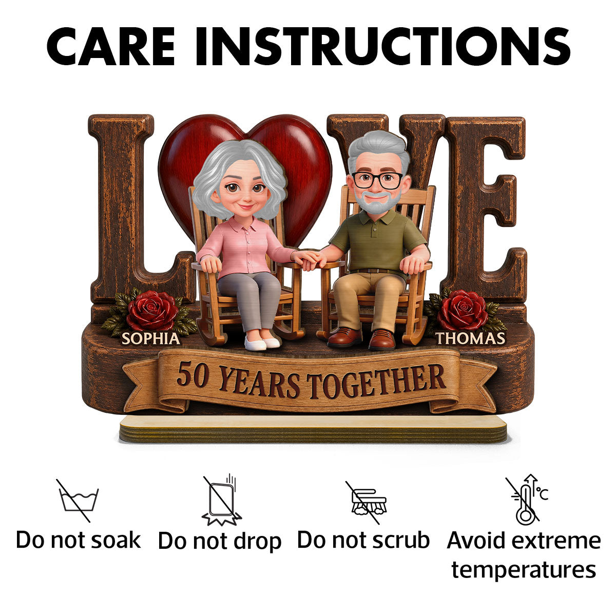 Love Old Couple Anniversary Gift - Personalized 2-Layered Wooden Plaque - Wedding Year Decor
