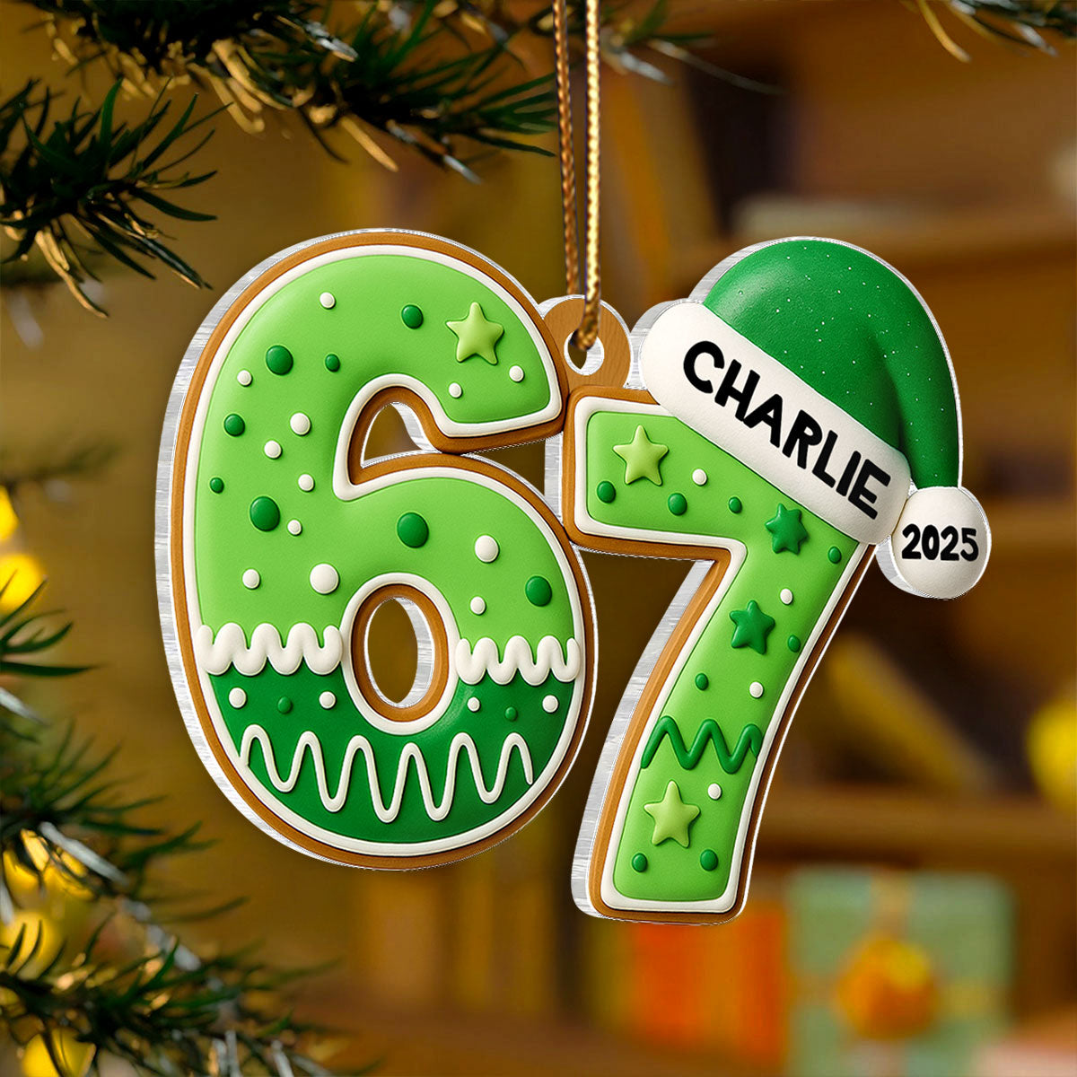 Custom Six Seven Cake Pattern - Personalized Acrylic Ornament - Teen Slang Funny Tree Decor, Funny Teen Grandkid Gift