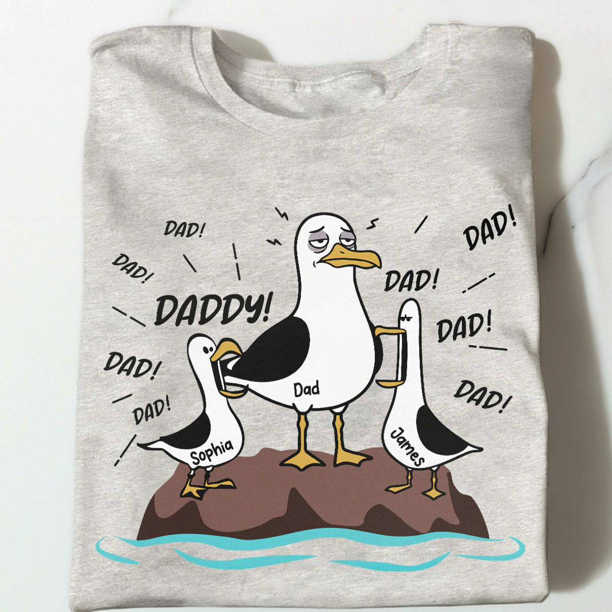 Seagull Dad! Dad! Dad! Tired Seagull & Kids Custom Name - Personalized Shirt - Funny Father's Day Gift For Dad, Husband