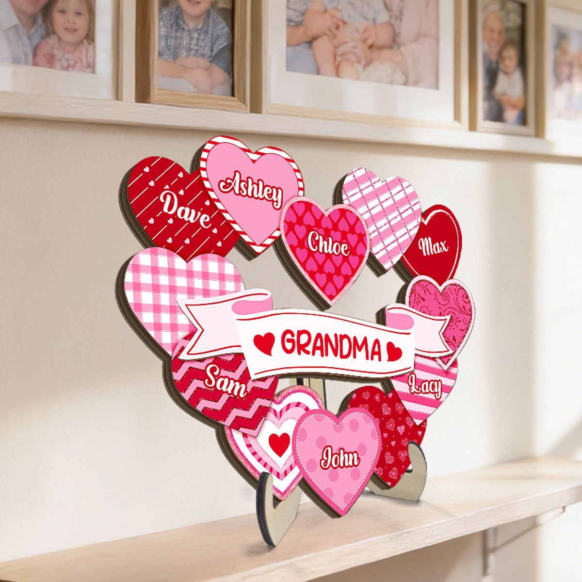 Grandma's Sweethearts Coquette Valentine's Day - Personalized 2-Layer Wooden Plaque - Home Decor Gift For Grandma