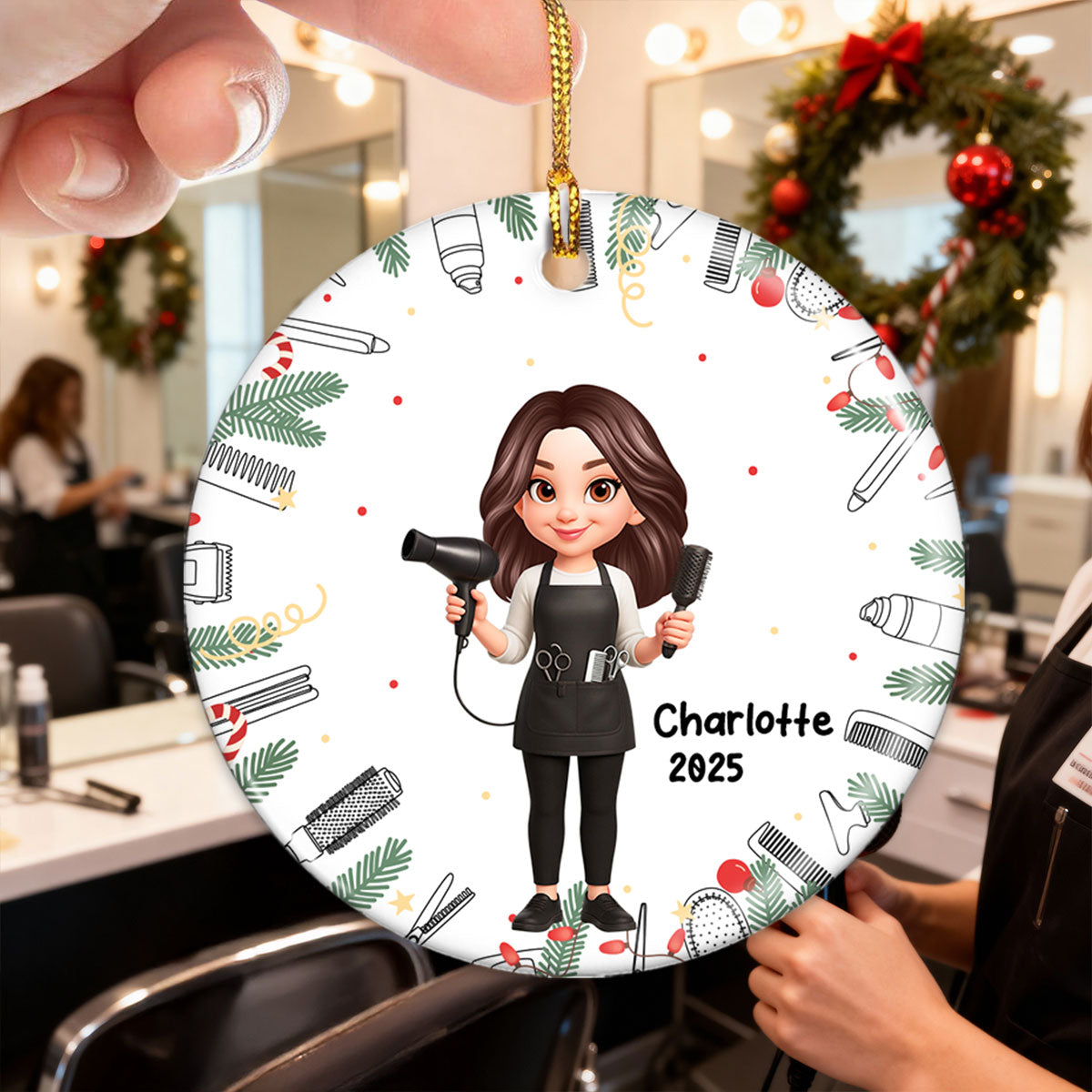 Christmas Hairdresser Man Woman - Personalized Ceramic Ornament - Gift For Hairdressers