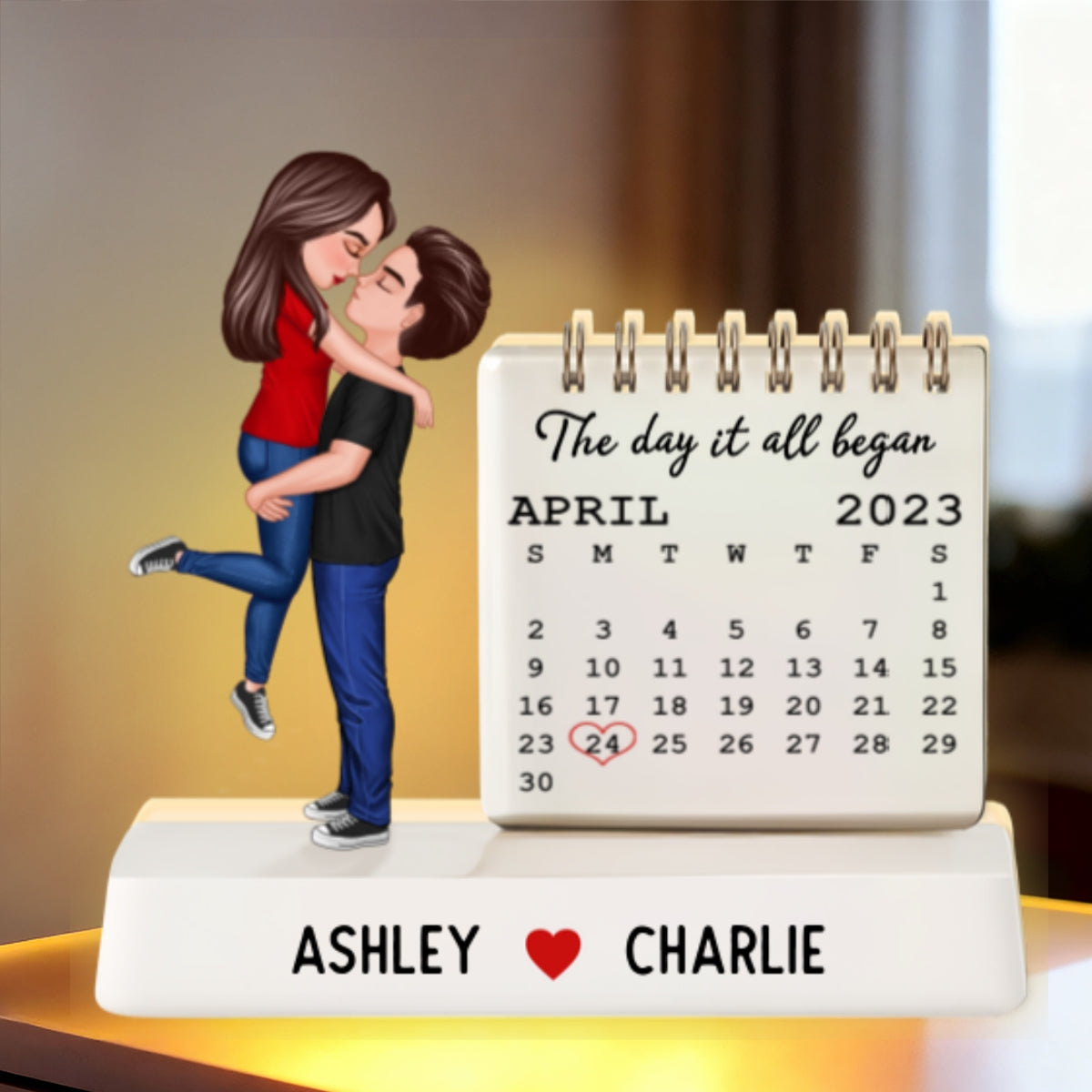 Couple Hugging Kissing The Day Our Story Began Couple Anniversary Calendar 2D Flat - Personalized Light Box