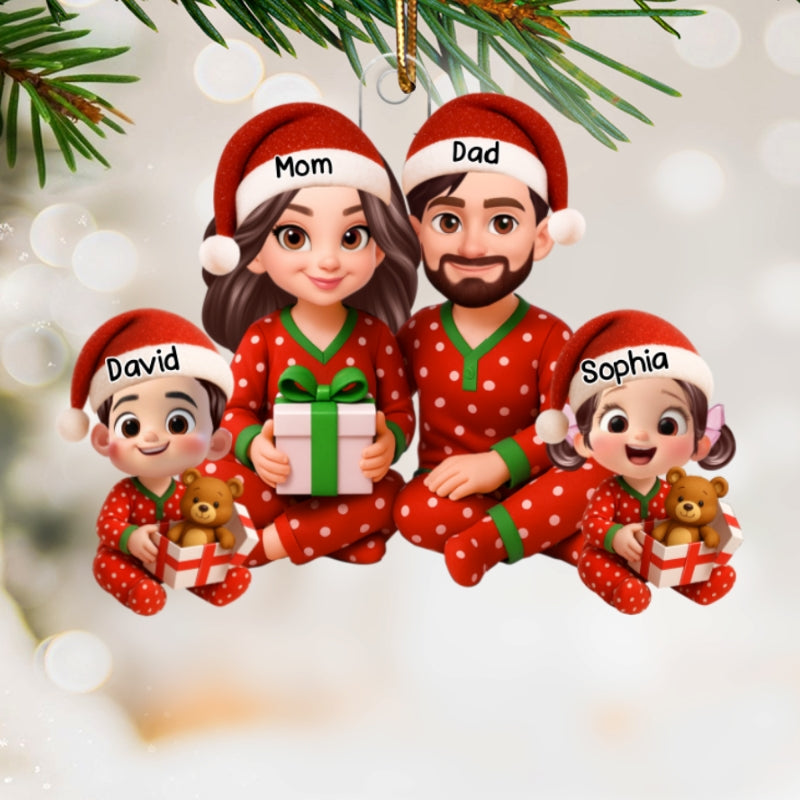 Family Pajama Sitting Personalized Christmas Acrylic Ornament, Gift for Husband, Wife, Children