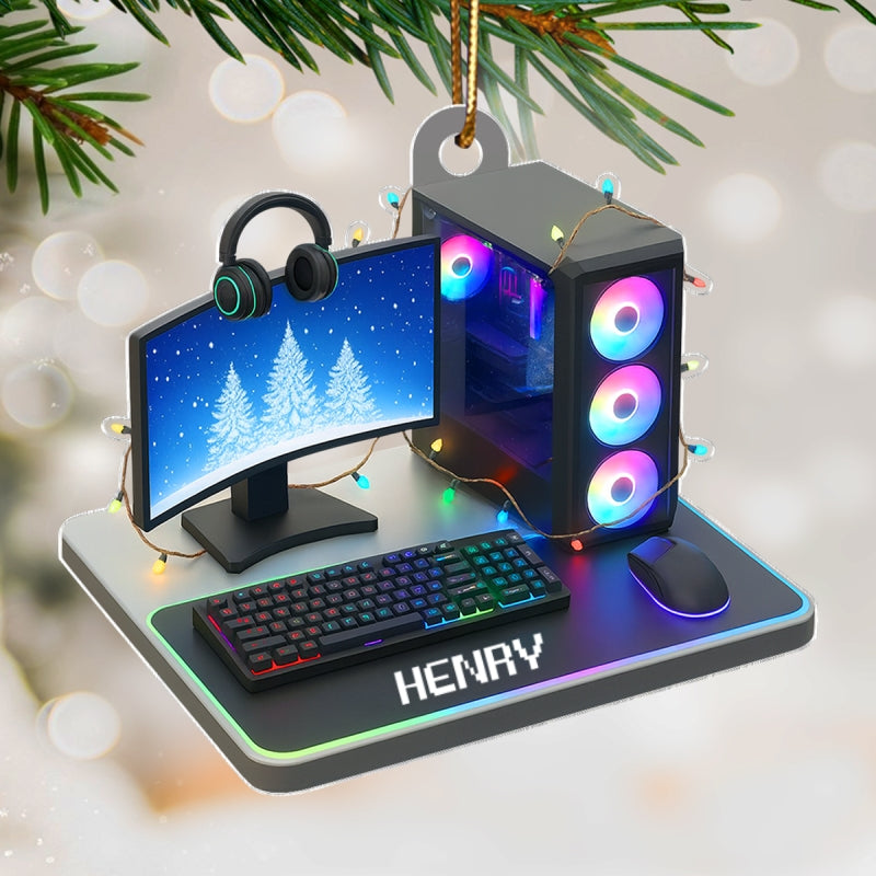 Custom Gamer Name PC Set Up - Personalized Acrylic Ornament - Christmas Gift for Gamers, Teen Boy, Teen Girl