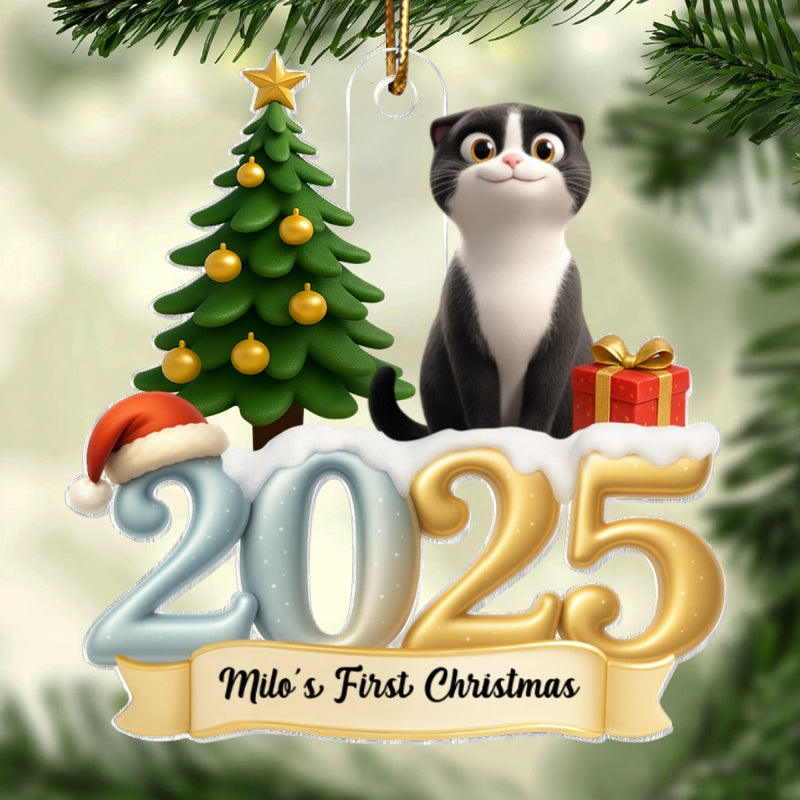Cat First Christmas In Forever Family 2025 - Personalized Acrylic Ornament - Unique Christmas Gift For Cat Lovers