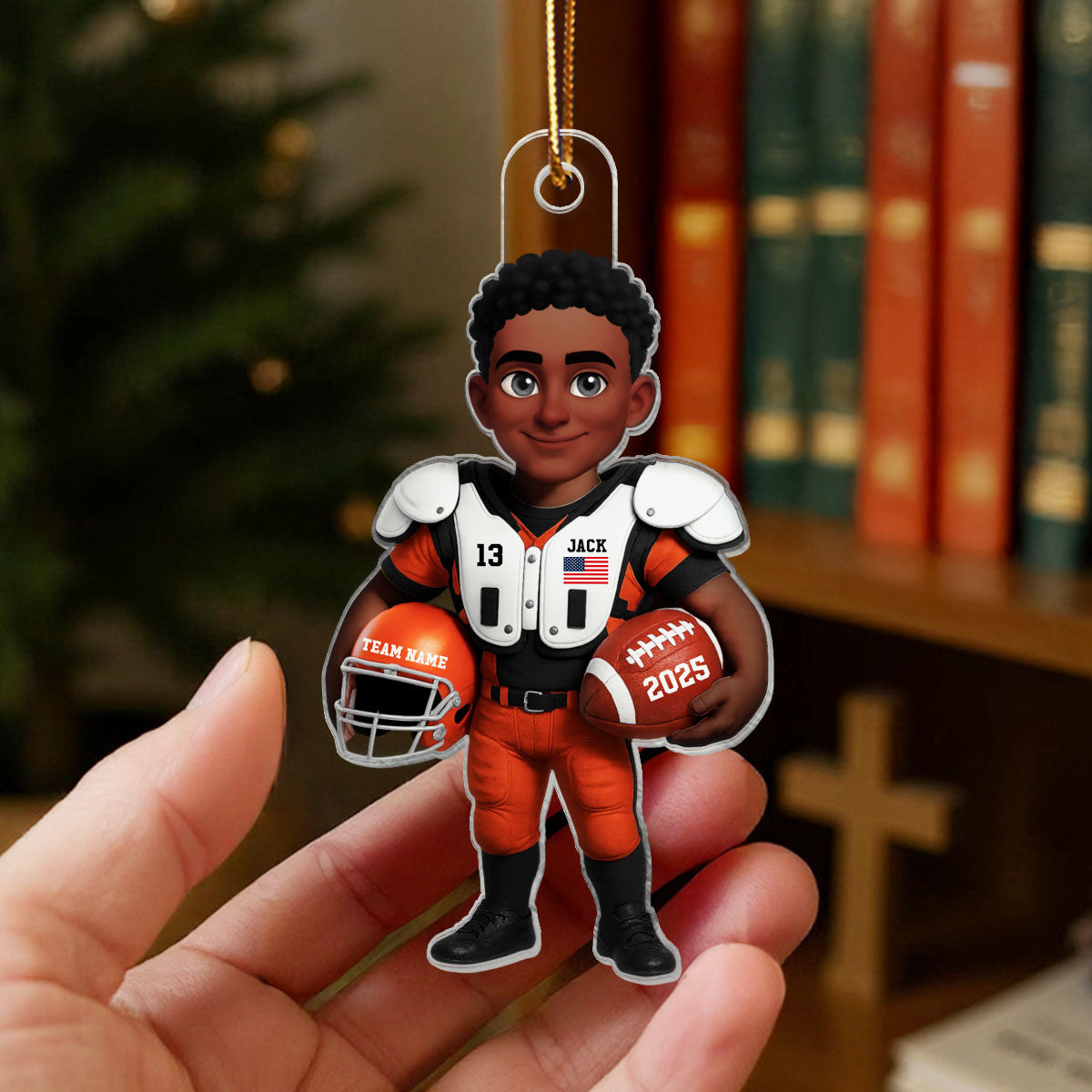 3D Effect Proud American Football Player - Personalized Acrylic Ornament - Gift For Football Lovers, Grandson, Son, Husband