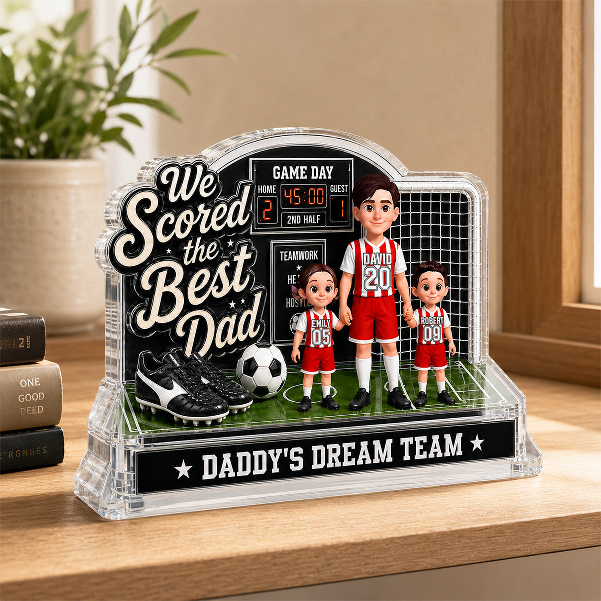 Soccer Dad & Kids On Court 2D Flat - Personalized Acrylic Block Plaque -  Gift For Soccer Dad, UK Football Dad
