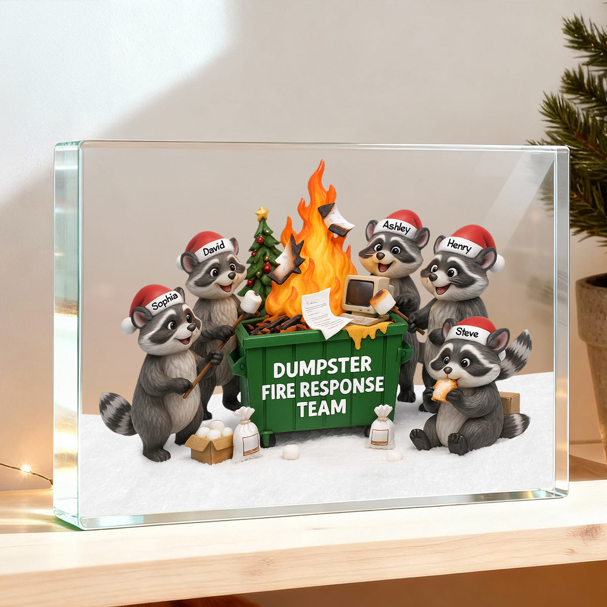Funny Raccoon Dumpster on Fire Response Team - Personalized Acrylic Block Plaque - Funny Holiday Gift for Coworkers