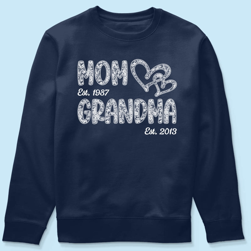 Mom Grandma Lace Pattern Est Year - Personalized Shirt - Gift For Grandma, Mom