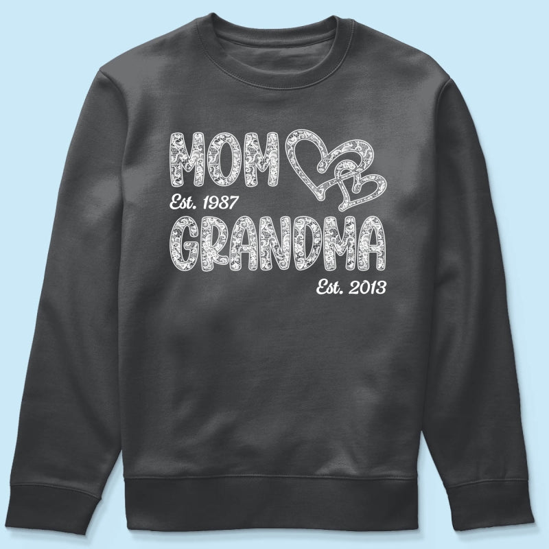 Mom Grandma Lace Pattern Est Year - Personalized Shirt - Gift For Grandma, Mom