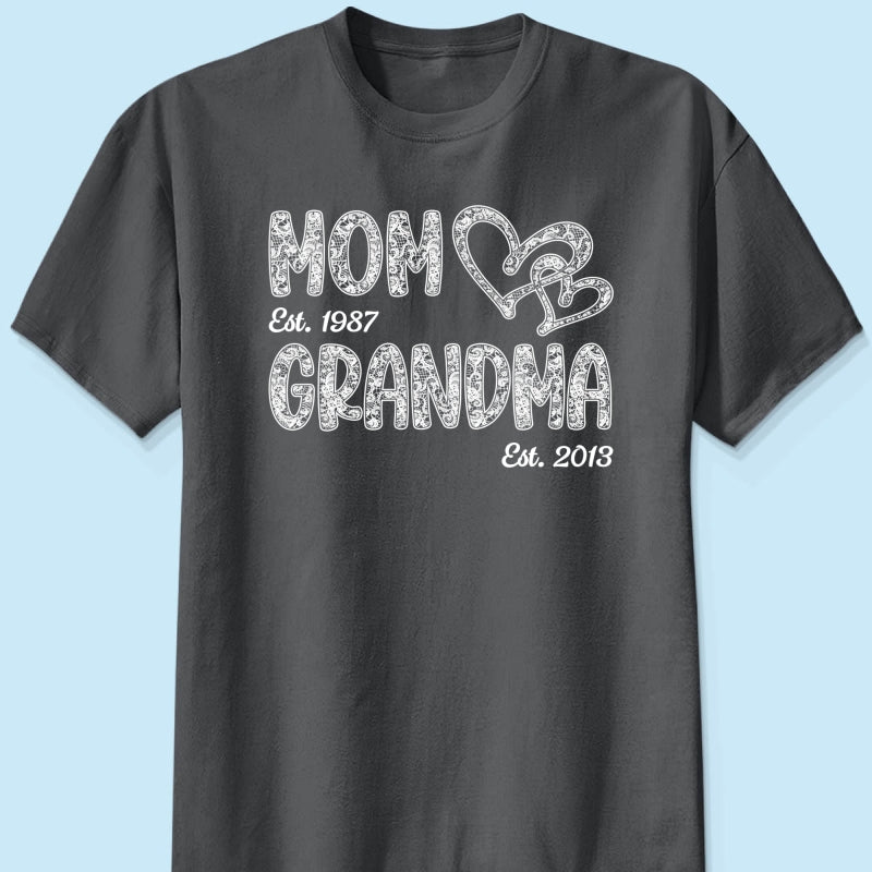 Mom Grandma Lace Pattern Est Year - Personalized Shirt - Gift For Grandma, Mom