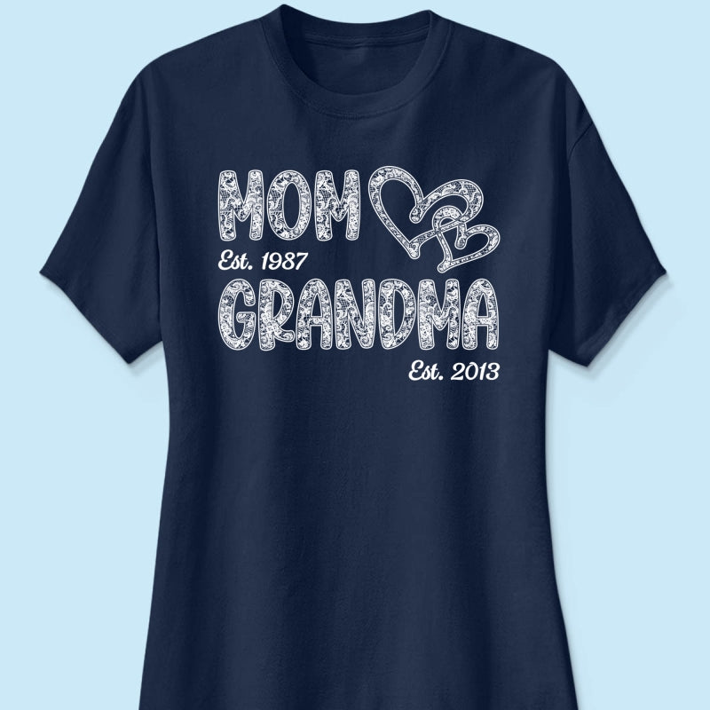 Mom Grandma Lace Pattern Est Year - Personalized Shirt - Gift For Grandma, Mom