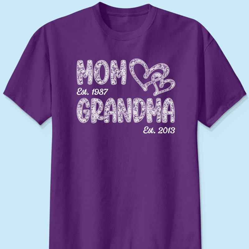 Mom Grandma Lace Pattern Est Year - Personalized Shirt - Gift For Grandma, Mom