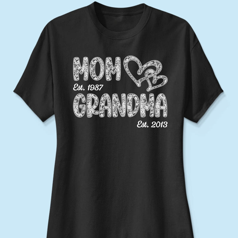 Mom Grandma Lace Pattern Est Year - Personalized Shirt - Gift For Grandma, Mom