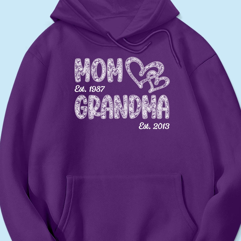 Mom Grandma Lace Pattern Est Year - Personalized Shirt - Gift For Grandma, Mom